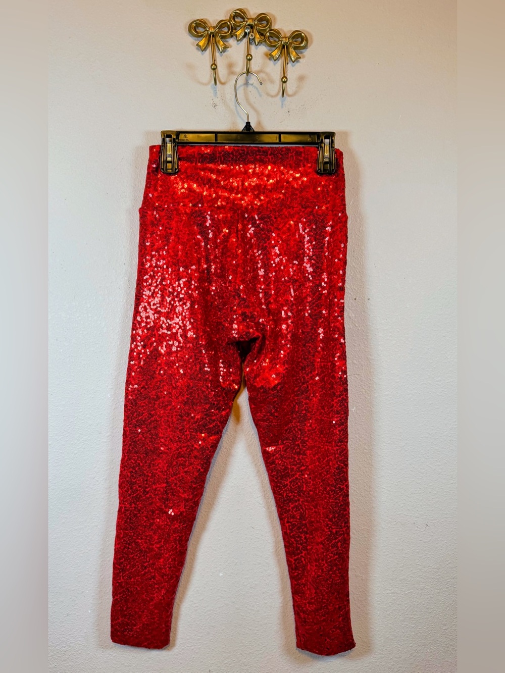 Women’s So Danca Red Sequin Leggings. Size M